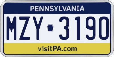PA license plate MZY3190