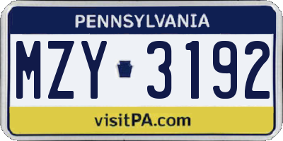 PA license plate MZY3192