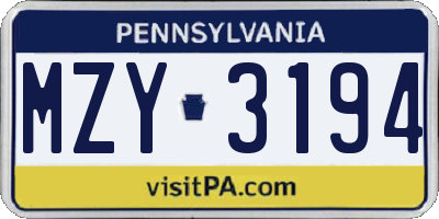 PA license plate MZY3194