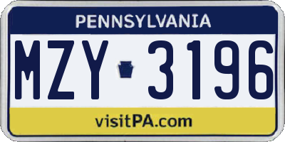 PA license plate MZY3196