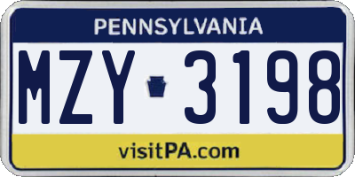 PA license plate MZY3198