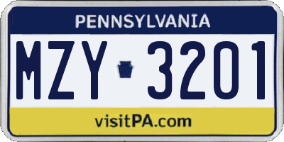 PA license plate MZY3201