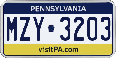 PA license plate MZY3203