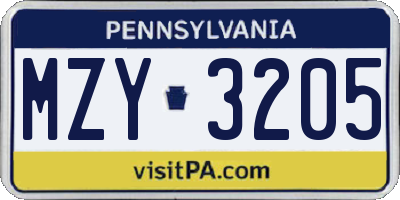 PA license plate MZY3205