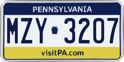PA license plate MZY3207