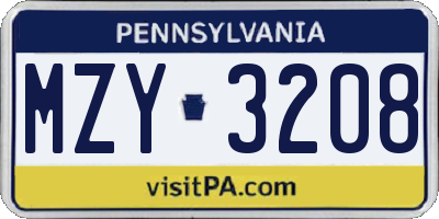 PA license plate MZY3208
