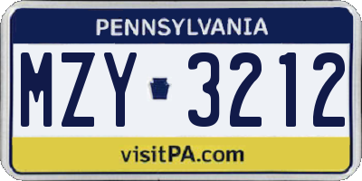 PA license plate MZY3212