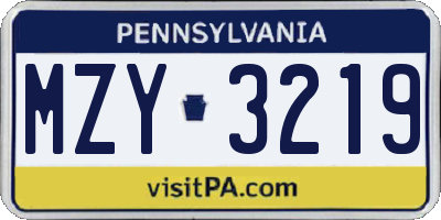 PA license plate MZY3219