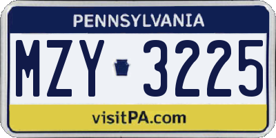 PA license plate MZY3225