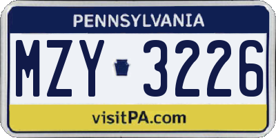 PA license plate MZY3226