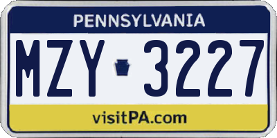 PA license plate MZY3227