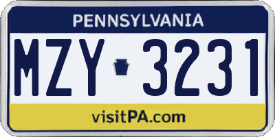 PA license plate MZY3231