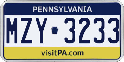 PA license plate MZY3233