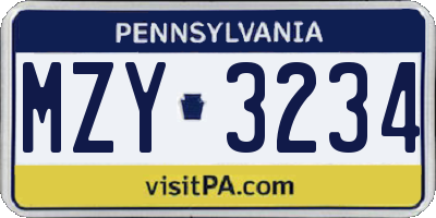 PA license plate MZY3234