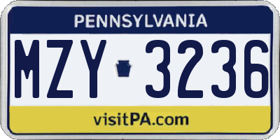 PA license plate MZY3236