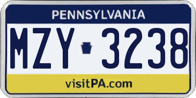 PA license plate MZY3238