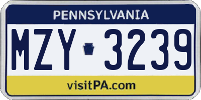 PA license plate MZY3239