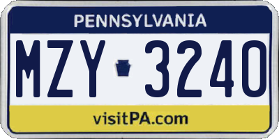 PA license plate MZY3240