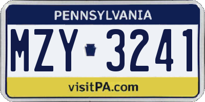 PA license plate MZY3241