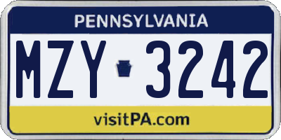 PA license plate MZY3242
