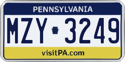 PA license plate MZY3249