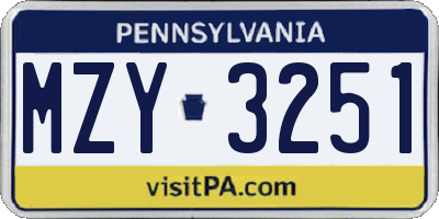 PA license plate MZY3251