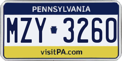 PA license plate MZY3260