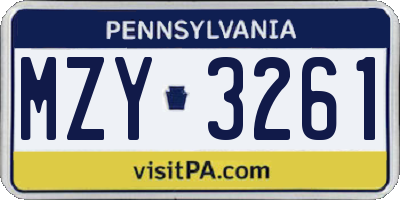 PA license plate MZY3261