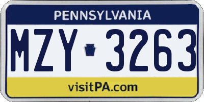 PA license plate MZY3263