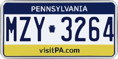 PA license plate MZY3264
