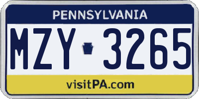 PA license plate MZY3265