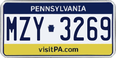 PA license plate MZY3269