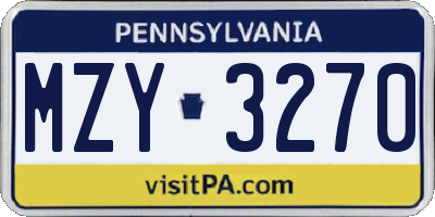 PA license plate MZY3270