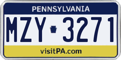 PA license plate MZY3271