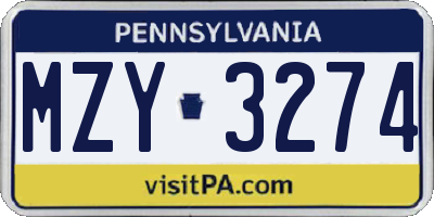 PA license plate MZY3274