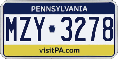 PA license plate MZY3278