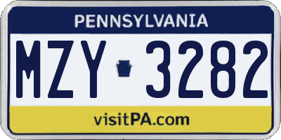PA license plate MZY3282