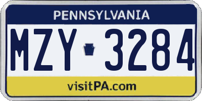 PA license plate MZY3284