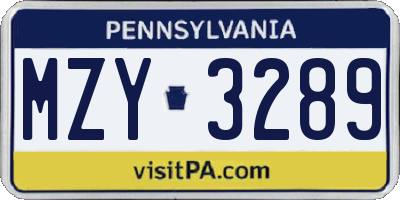 PA license plate MZY3289