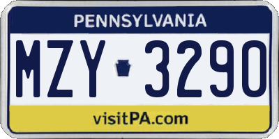 PA license plate MZY3290