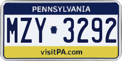 PA license plate MZY3292