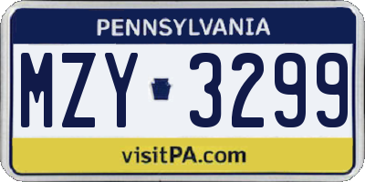 PA license plate MZY3299