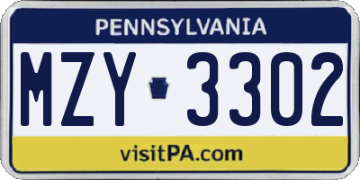 PA license plate MZY3302