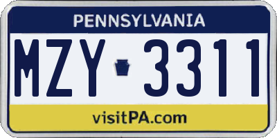 PA license plate MZY3311
