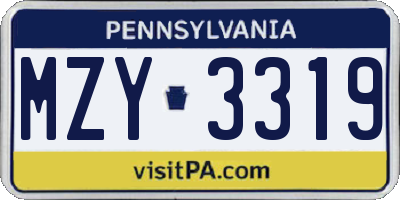PA license plate MZY3319