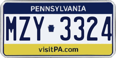PA license plate MZY3324