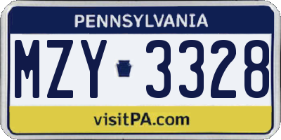 PA license plate MZY3328