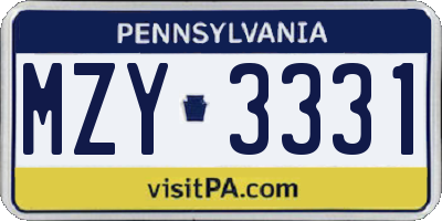 PA license plate MZY3331
