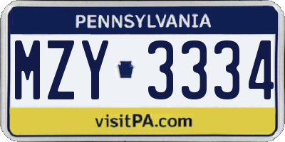 PA license plate MZY3334