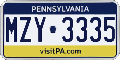 PA license plate MZY3335